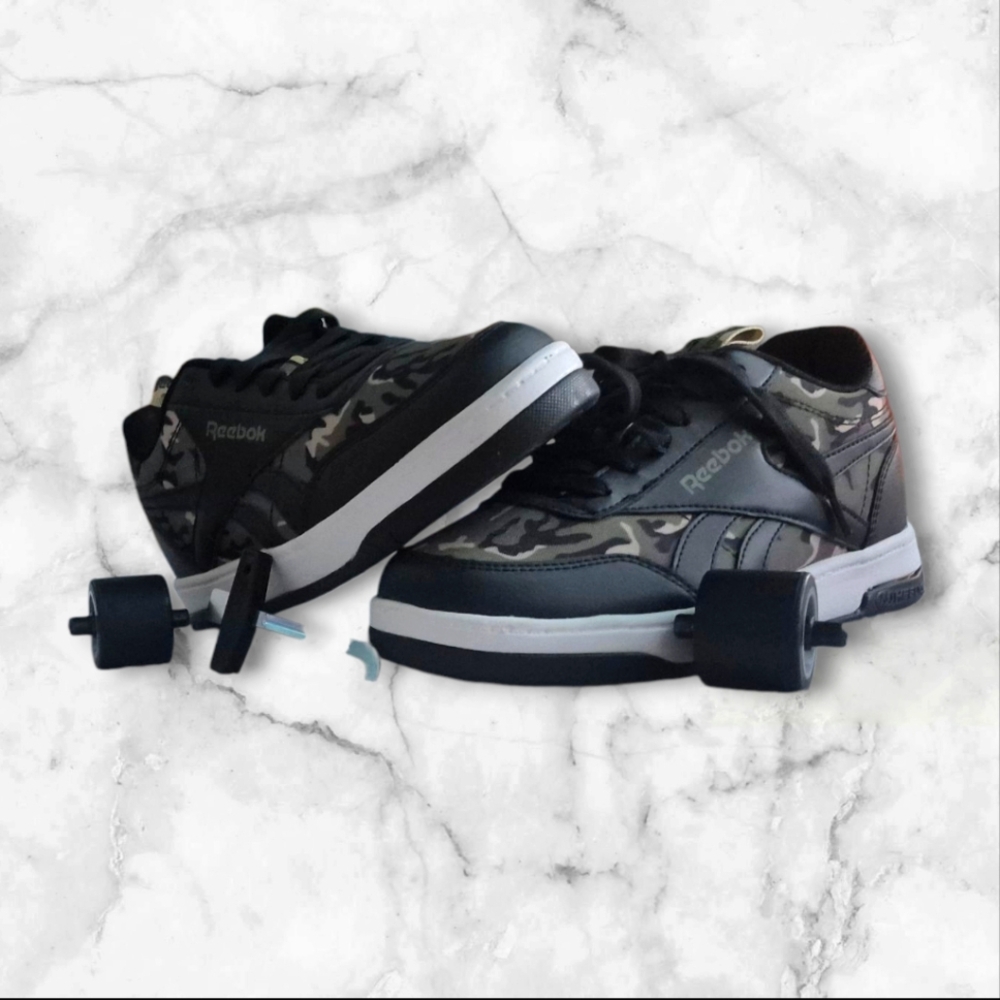 Reebok Black and Gray Camouflage Sneakers with Wheels